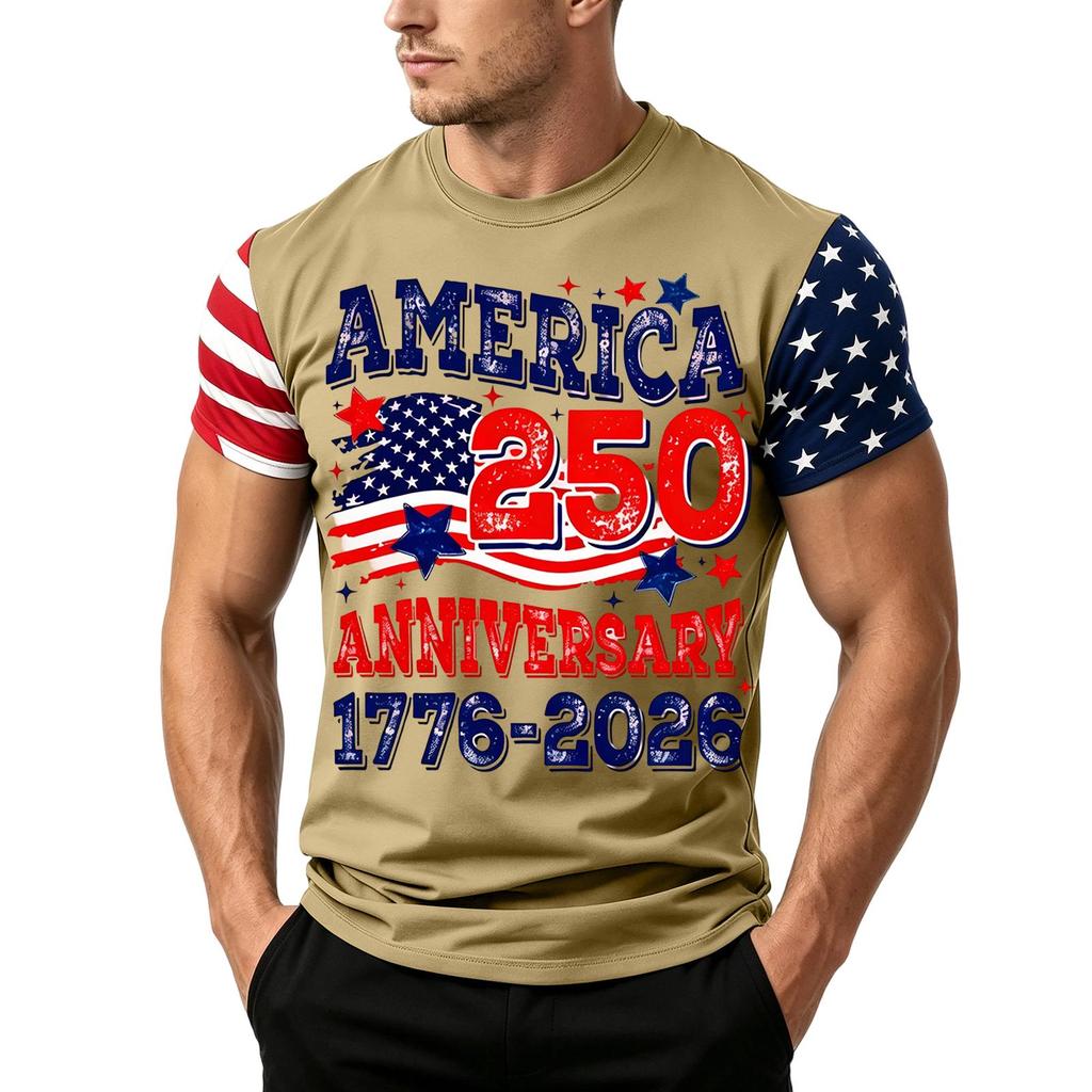 Men's Independence Day Flag Print Short Sleeve T-Shirt, Loose Casual Daily Summer Tops