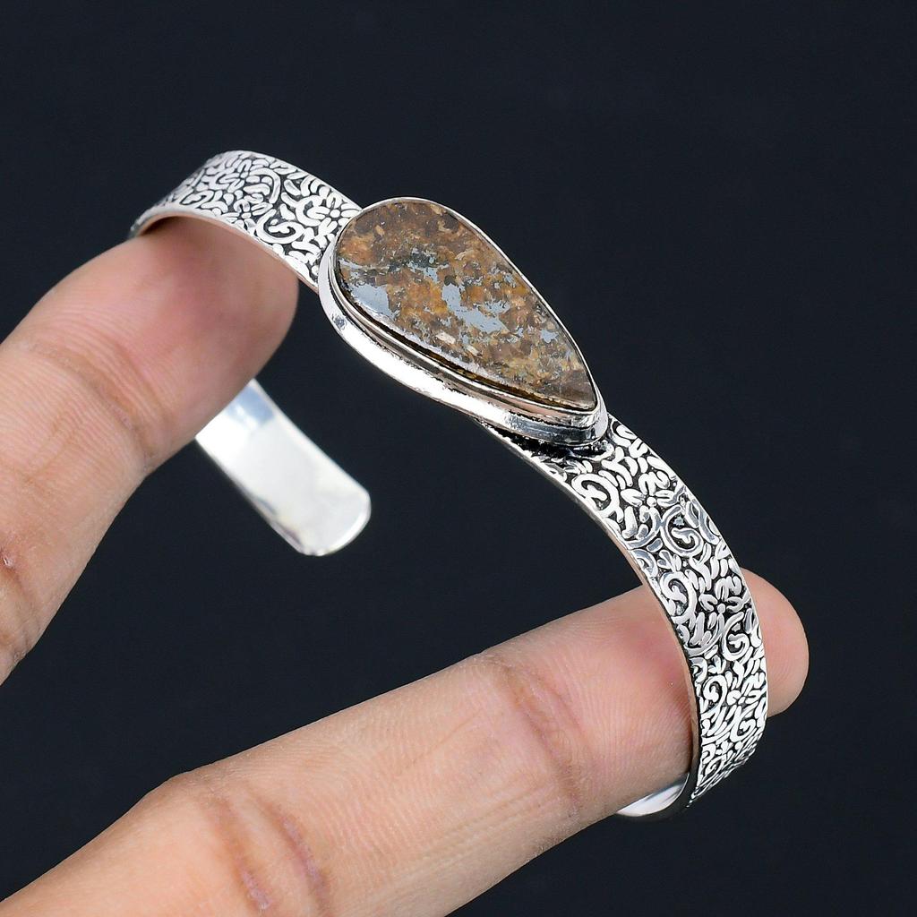 Halloween Deal 925 Silver Pear Bronzite Gemstone Elegant Handmade Wife Bangle