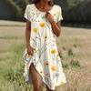 Short Sleeve Boho Dress For Women Casual Loose Fit Summer Sundress Floral Print Dress With Pockets