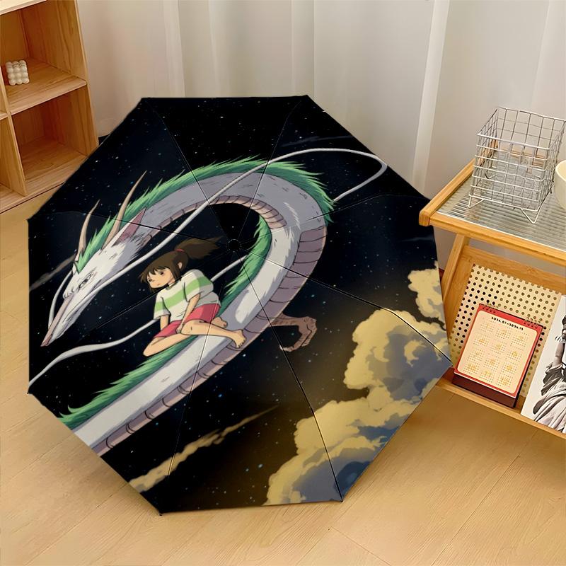 Spirited Away Windproof Auto 8 Rib Folding Umbrella Portable Outdoor Parasol