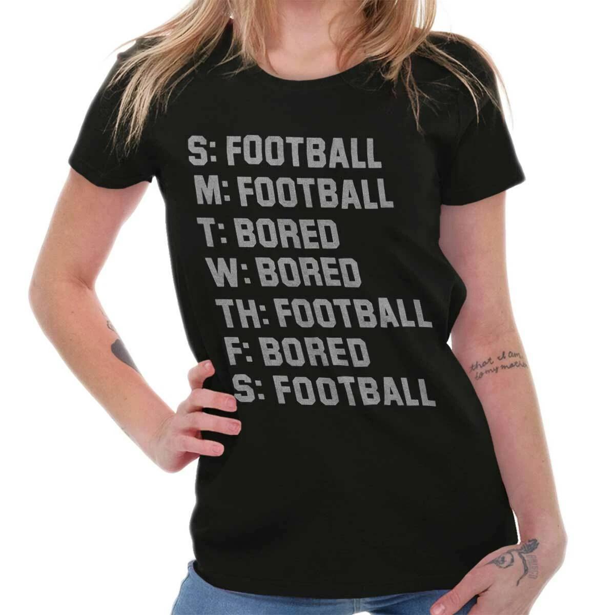 Funny Football Sports Fan Weekly Schedule Graphic T Shirts for Women T-Shirts L