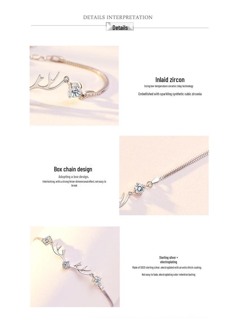 Women's High-End 'I Have You' Sterling Silver Reindeer Bracelet - Niche Design, Versatile Holiday Jewelry