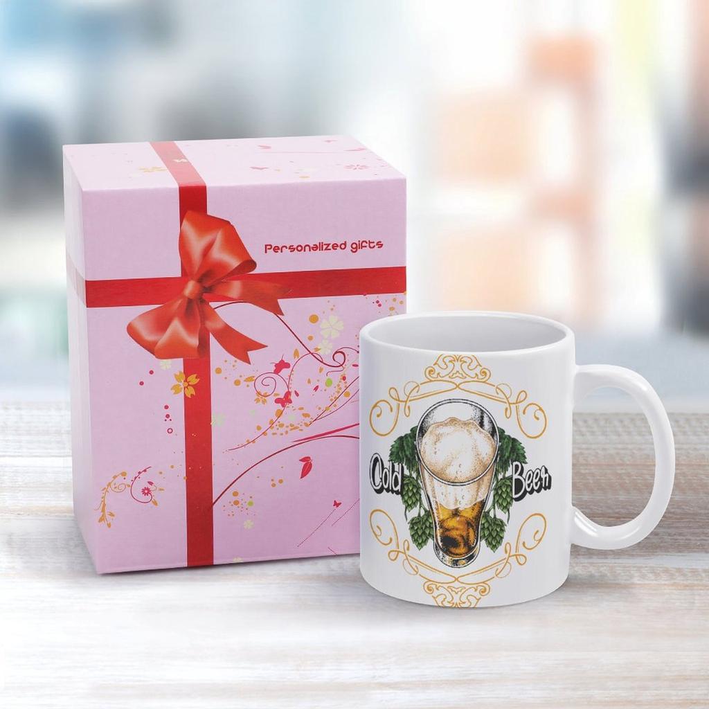 1pc 11oz Double-Sided Printed Mug for Beer Fans, Simple Ceramic Daily Cup, Perfect for Home Kitchen and Fun Gift Moments