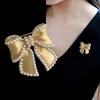 Exquisite Shiny Bowknot Brooch Zinc Alloy Hollow Rhinestones Brooch Small Bow Lapel Pins for Lady Dress