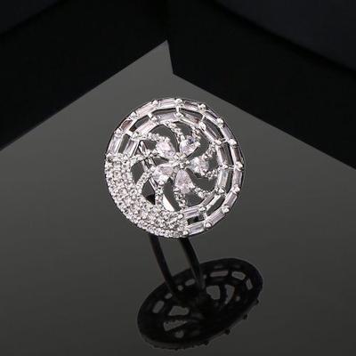 Damen Designer Fingerring Rhodiniert Zirkonia Blume (einstellbar)