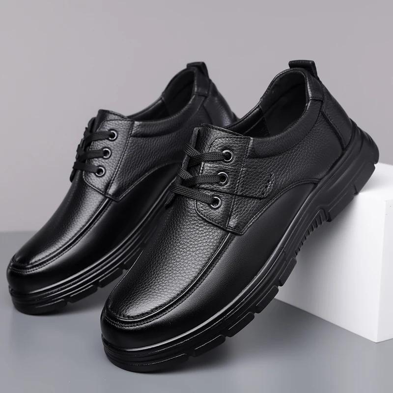 Handmade Genuine Leather Shoes Flat Mens Business Casual Shoes Cowhide Business Brand Male Footwear Soft Comfortable Black