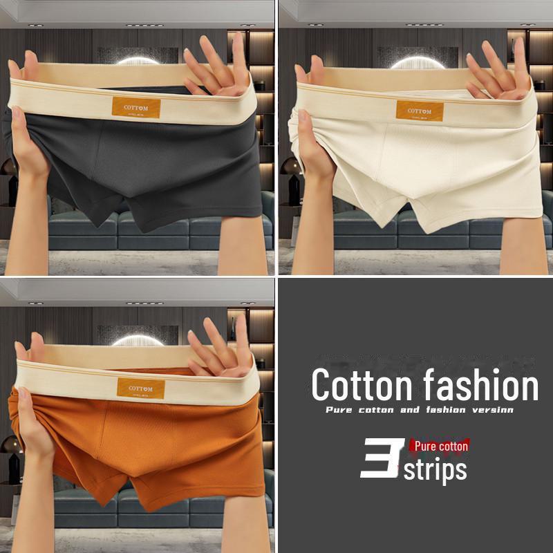 Men's Solid Color Cotton Boxer Briefs - Comfortable, Breathable, Mid-Waist Sports Shorts