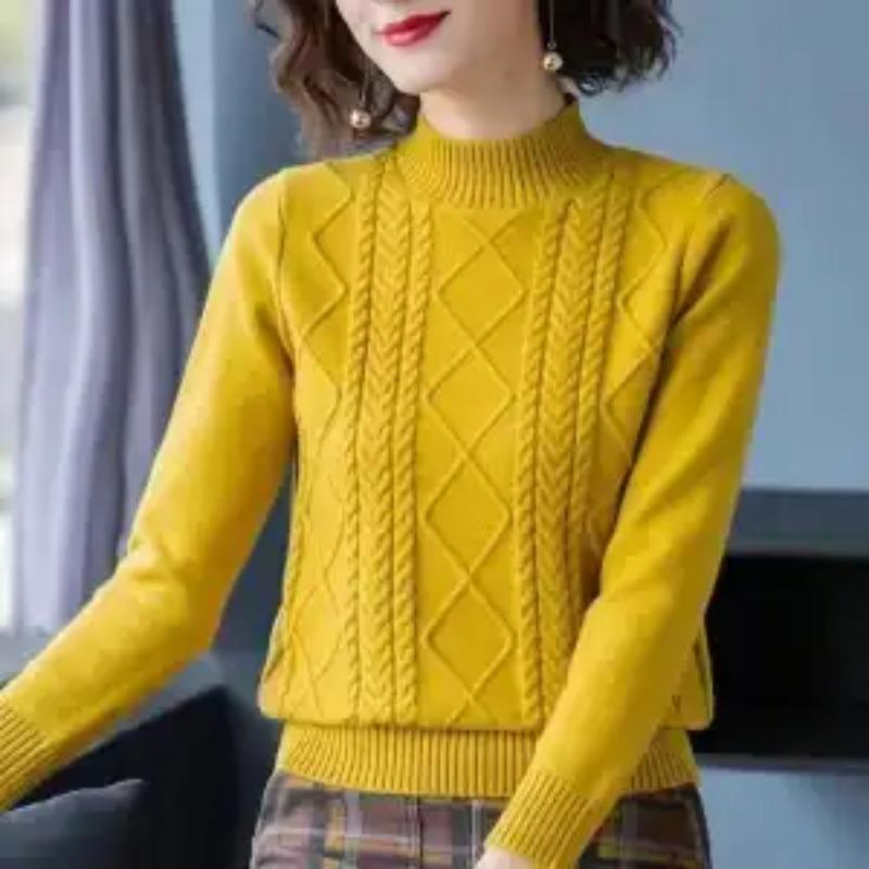 Solid Color Short Loose Knit Women Autumn Winter Fashion New Base Sweater Pullovers Long Sleeve