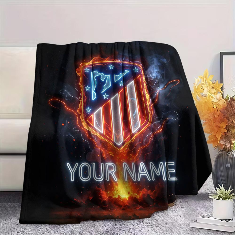 Custom Name Atletico Madrid Flannel Blanket, High Quality Comfortable for All Seasons, Home Decor, Warmth and Comfort