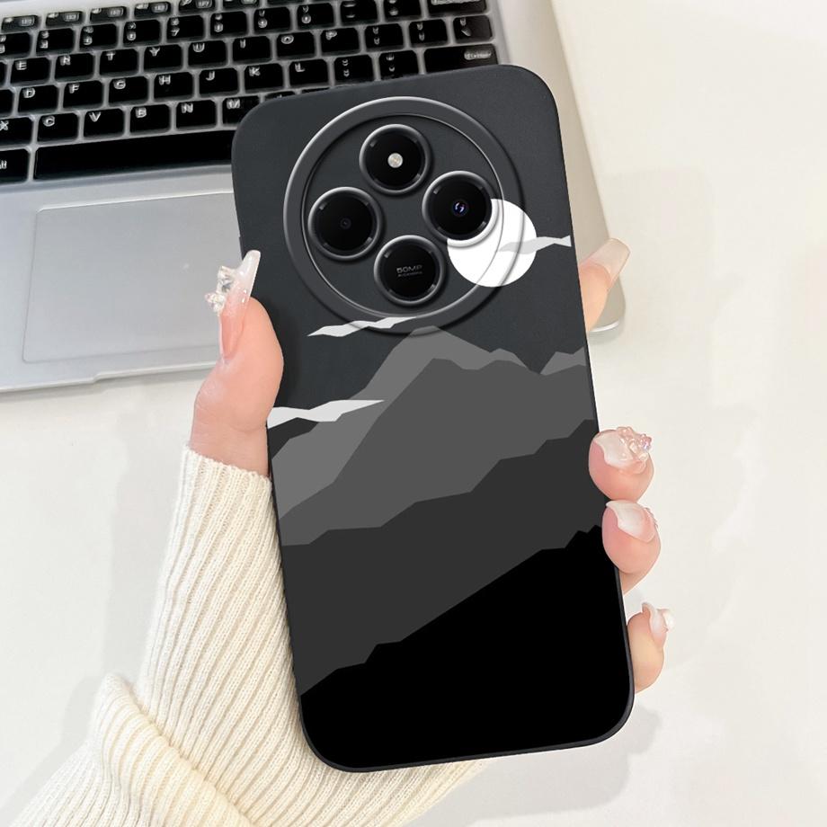 For Xiaomi Redmi 14c / Mi 14 Pro 14t Pro Case Liquid Silicone Soft TPU Back Cover Redmi14c Phone Funda Gothic Black Night Bumper