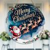 Vintage Style Christmas Reindeer Santa Print Round Wooden Hanging Plaque Indoor Wall Sign Holiday Farmhouse Festive Door Decor Ornament