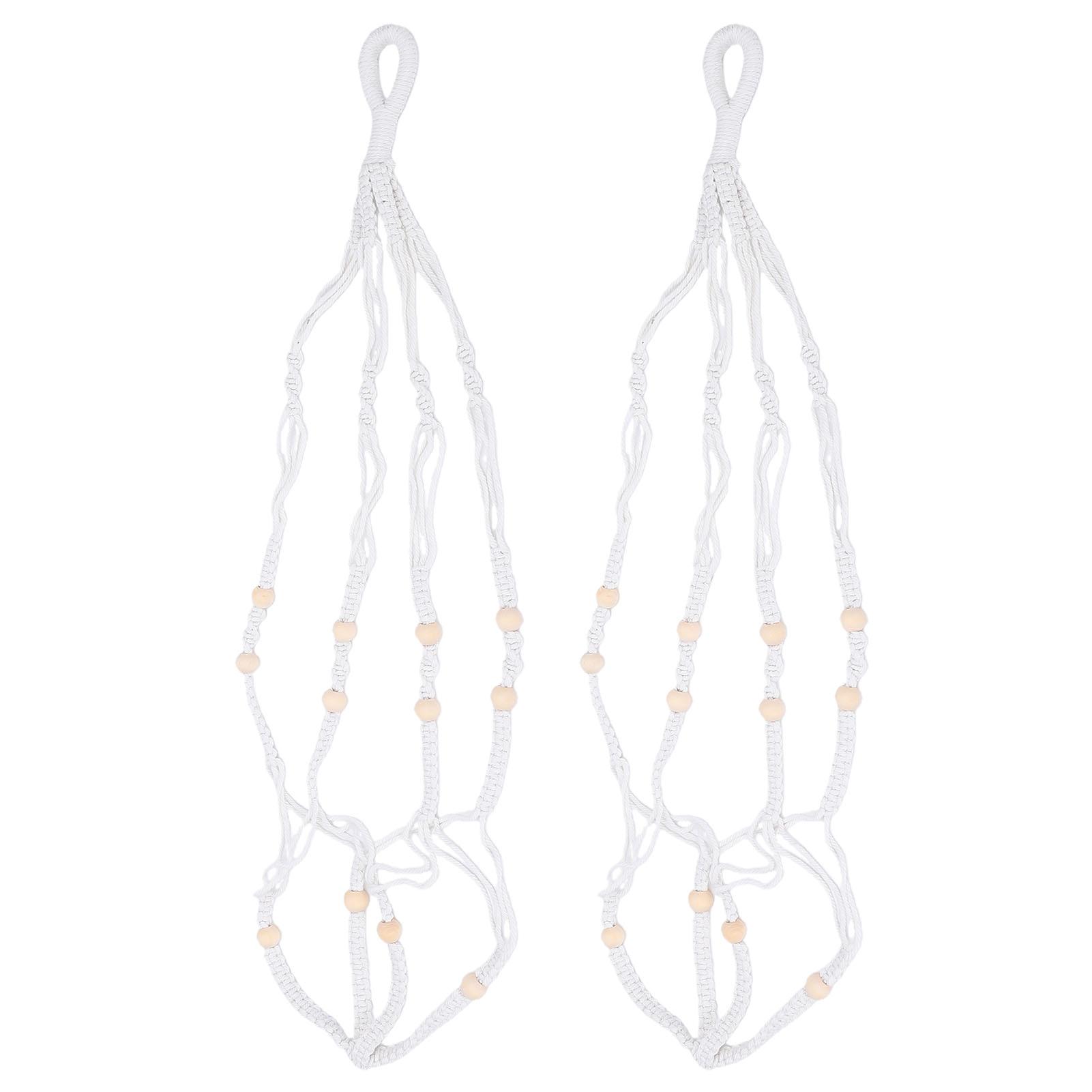 

2PCS Macrame Plant Hanger with 12 Wood Beads 35.4 Inch Cotton Rope Woven Hanging Flower Pot Holder for Indoor Plants White