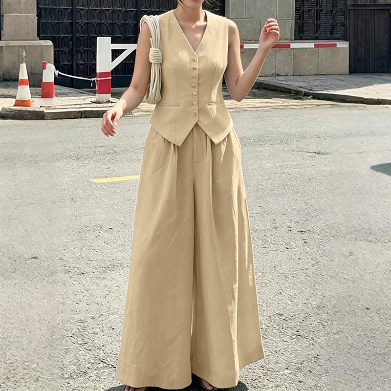 ZANZEA Lässiger Zweiteiler für Damen, ärmelloses Westentop und Hose mit weitem Bein