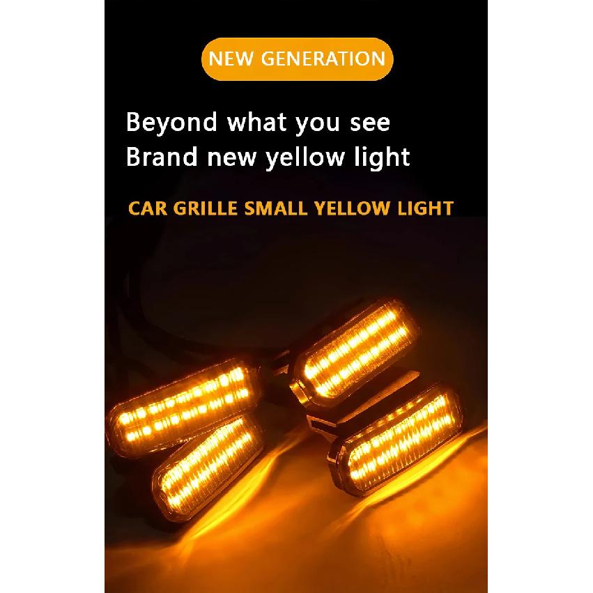 4PCS automotive universal clip LED front grille light with wiring harness and fuse upgrade buckle grille light yellow