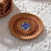 Handmade Rattan Coasters Heat Insulation Pads Kitchen Table Mats with Ceramic Inlay Decorative Placemats for Dining Room Bar