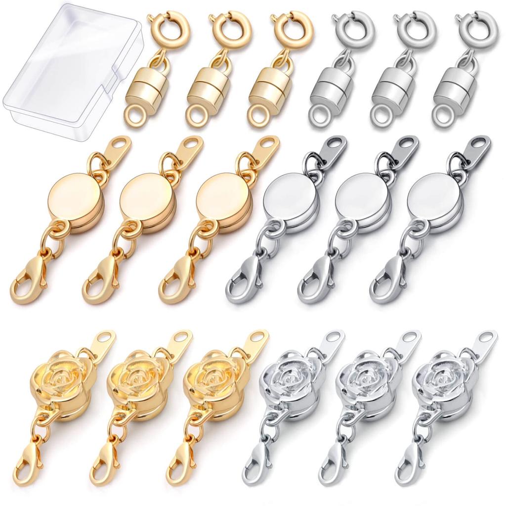 18 Pcs 3 Styles Magnetic Necklace Clasps and Closures, Rose Round Cylindrical Jewelry Magnetic Clasp Connector Locking Magnetic Clasp Bracelet