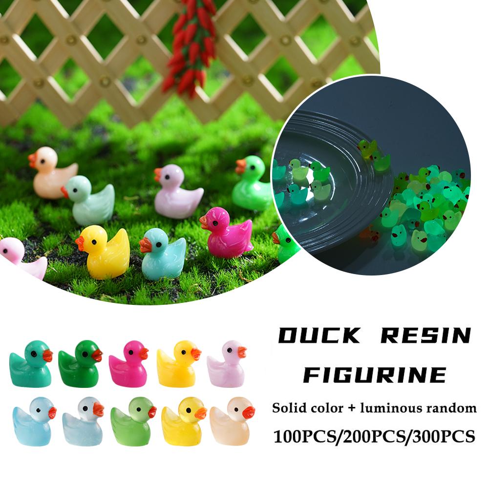 100PCS Luminous Mini Duck Micro Landscape DIY Accessories Miniature Figurines Fairy Home Decoration Glow In the Dark Mixed Style