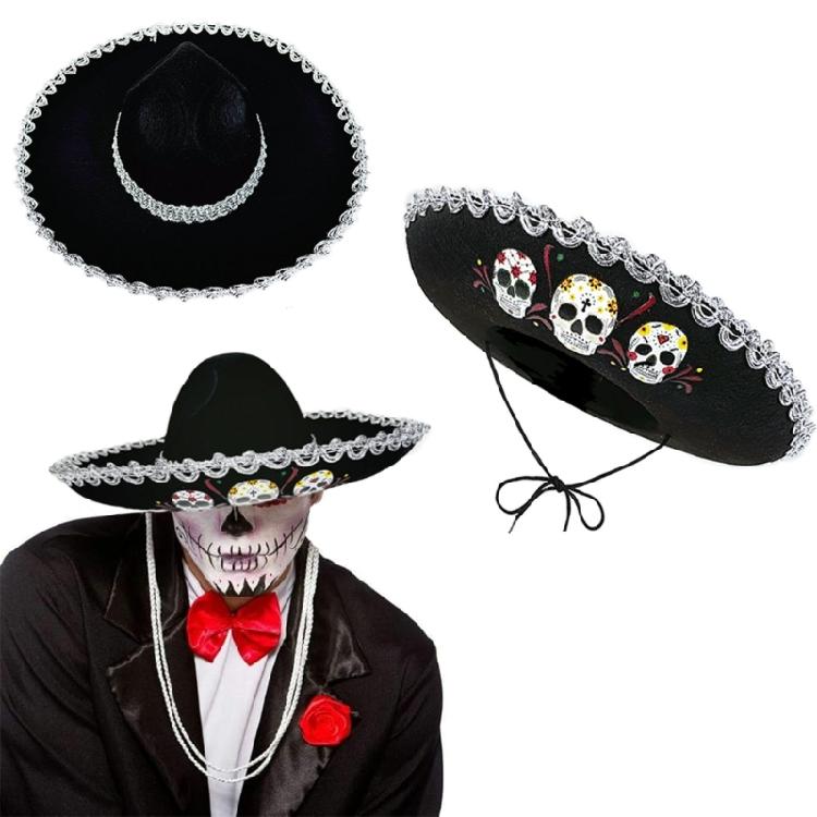 Children Fashionable Mexico Sun Hat with Unique Skull Pattern for Beach Trip and Daily Outings Festival Gathering