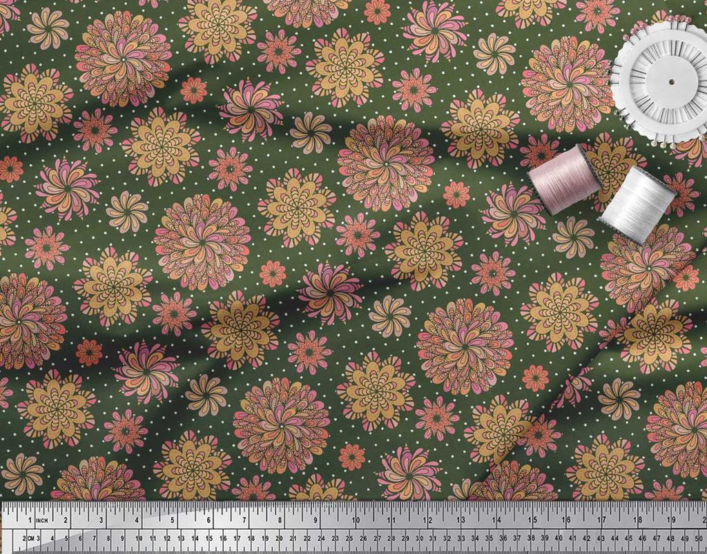 Soimoi Zelená japonská krepová saténová látka vícebarevný puntíkovaný mandala potisk látka na metr 42 palců