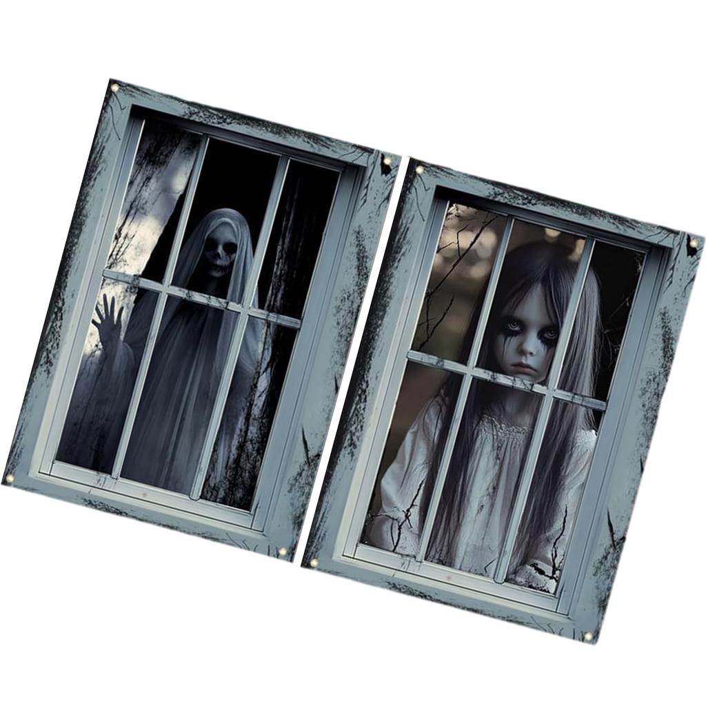 Halloween Horror Decoration Scary Ghostly Door Curtain For Window Party Background Hanging Fabric Polyester Washable
