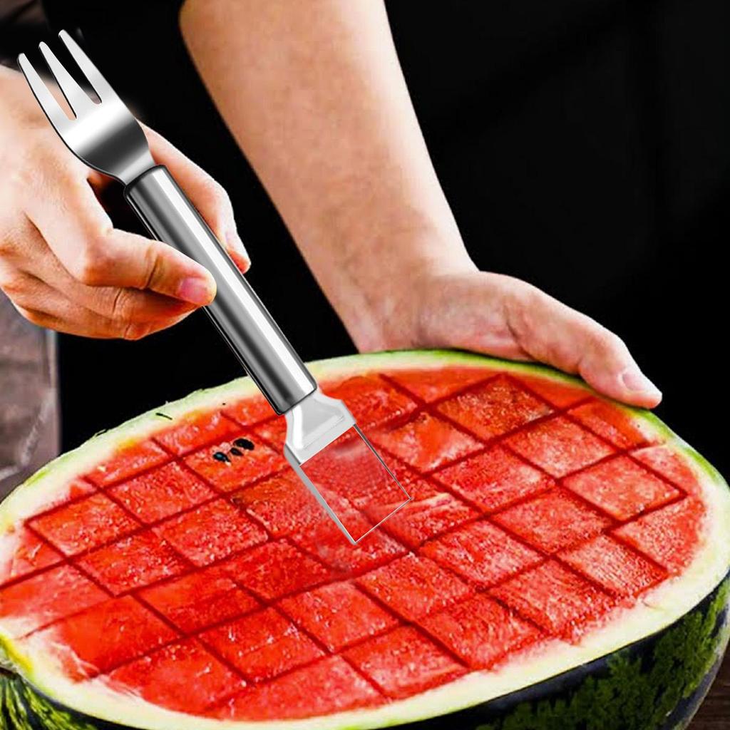 Watermelon Cutter Stainless Steel Portable Kitchen Gadget 2-in-1 Watermelon Slicer & Fork For Kitchen Outdoor Camping Picnic BBQ