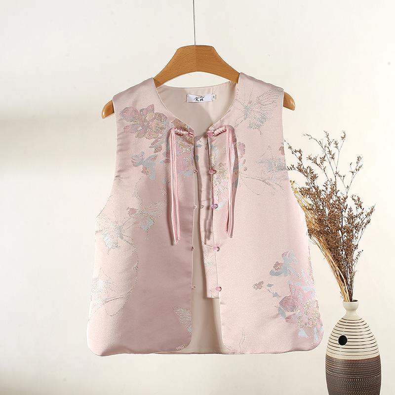 Vintage Buckle Temperament Year Women Festive Top Vest Vest