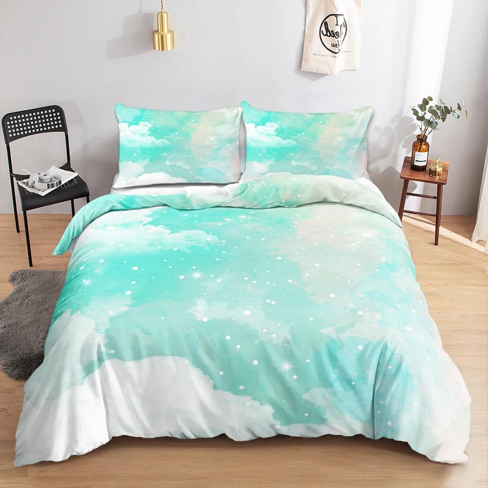 Rainbow Bedding Set Halo Dyeing Gradient Color Clouds Constellation Duvet Cover Set Single/Twin/Double Size Funny Gifts For Kids