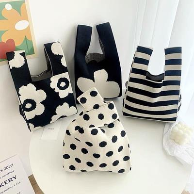 Dámská pletená taška s kbelíkem z vlny Všestranná kabelka do ruky pro volný čas Kabelka Panda Print