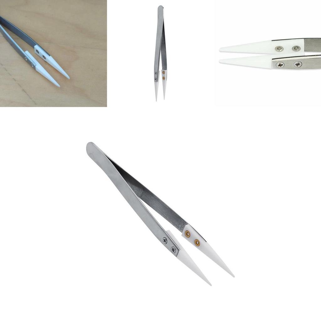 Ceramic Stainless Steel Pointed Tip Tweezer Heat Resistant Antistatic Antiacid