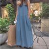 Summer Beach Party Dress Women Casual Sleeveless A Line Swing Dress Round Neck Solid Color