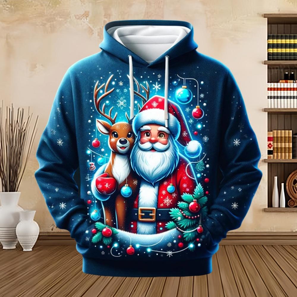 Merry Christmas Cat 3D Printed Men's Snowman Hoodie Streetwear Loose Pullover Sweatshirt Top