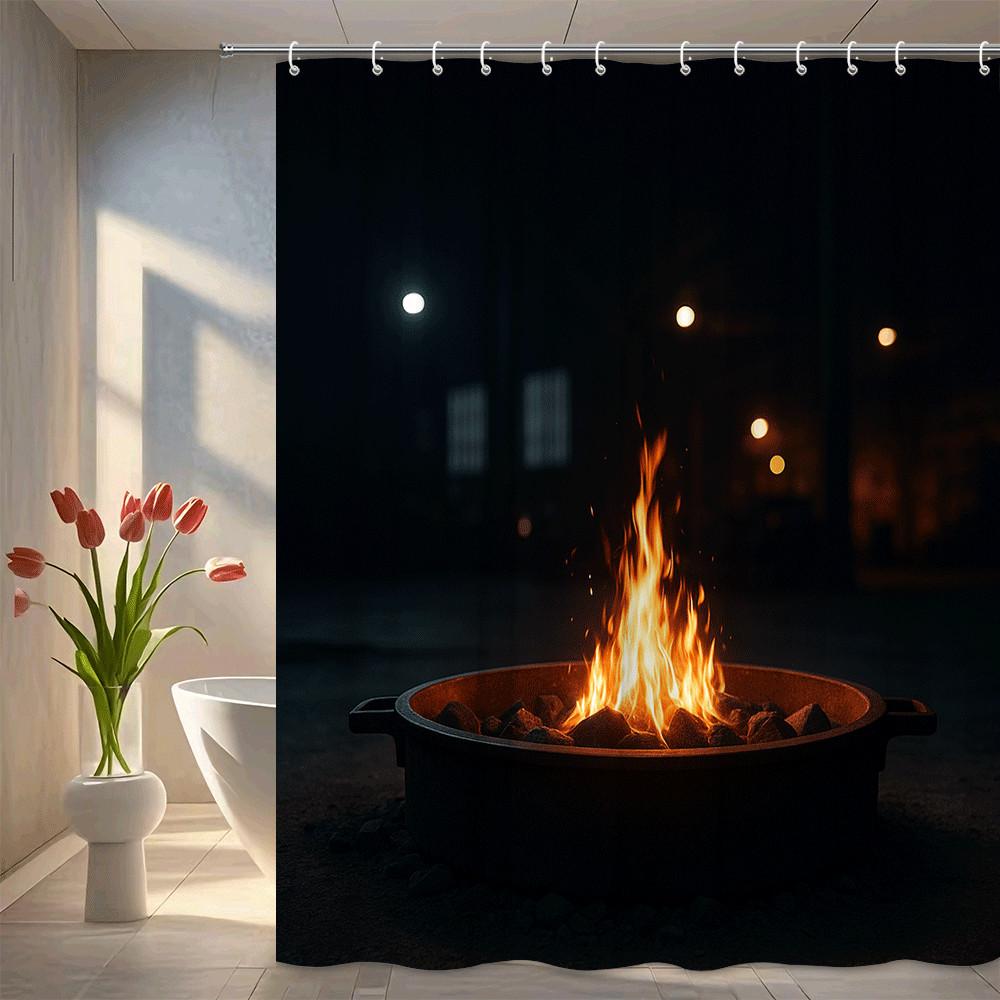 

Cozy Fire Pit Campfire Night Scene Shower Curtain Machine Washable All Season Waterproof Privacy Protection Elevate Your Space W60H190(CM)-1 Pcs