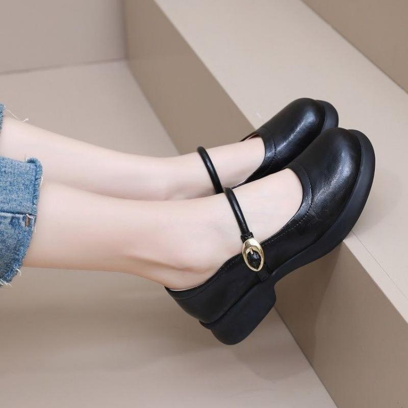 New Mary Jane Shoes Soft-soled Small Leather Shoes Black One-word Soft-soled Shallow Mouth Single Shoes