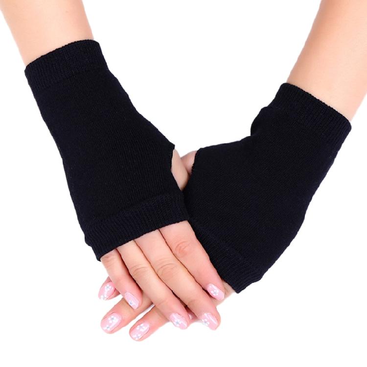 Fingerless Gloves Stretchy Knitted Thumb Hole Mittens Solid Short Hand Warmers