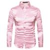 Men'S Solid Color Casual Shirt Men'S Fashionable Bright Face Lapel Long Sleeve Shirt