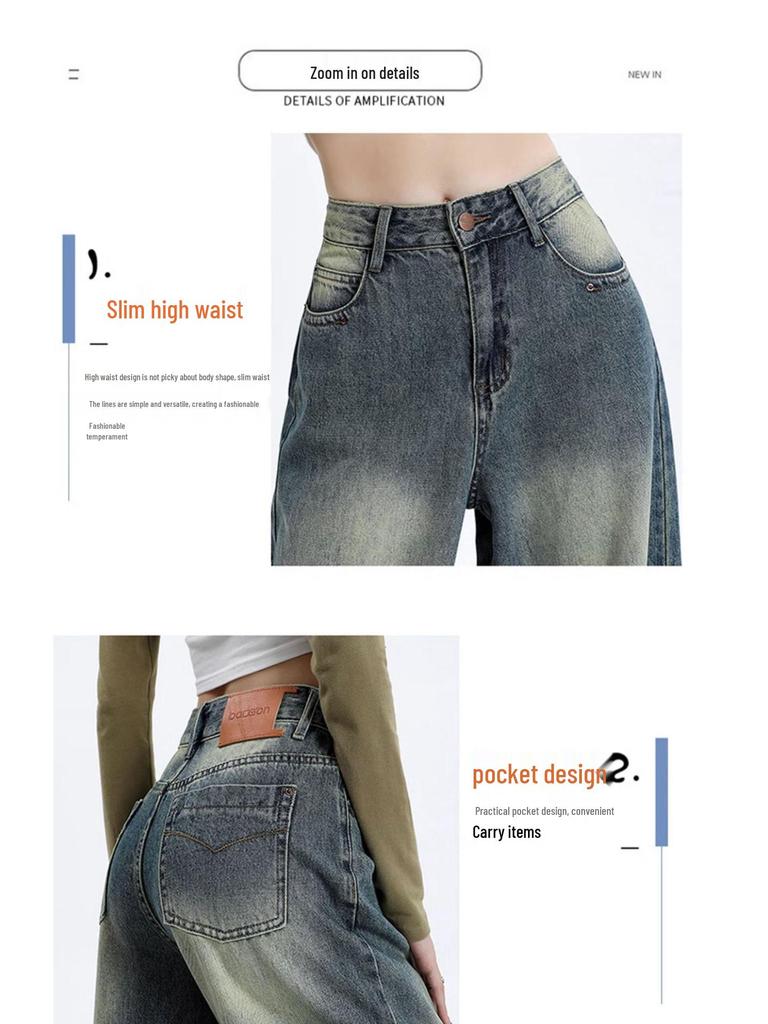 Plus Size Women's Retro Gradient High Waist Wide Leg Jeans