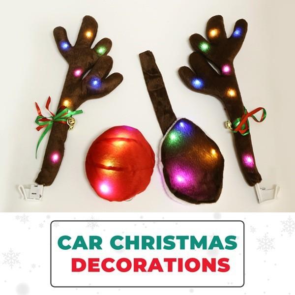 Plush Led Reindeer Antler Car Decor Kit With Lighted Nose And Tail For Festive Vehicle Ornamentation