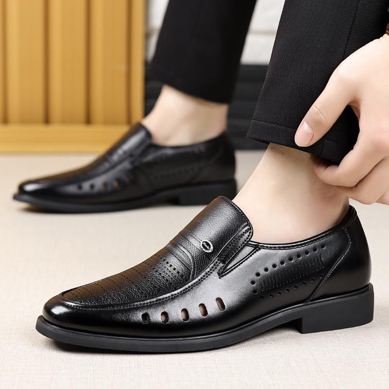 Leather shoes men's large size foot cover men's formal shoes breathable casual middle-aged one-pedal father shoes 2025