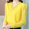 Women's Tops Large Size Ladies V Neck Beaded Shirt Lace Crochet Splicing Mesh Long Sleeve