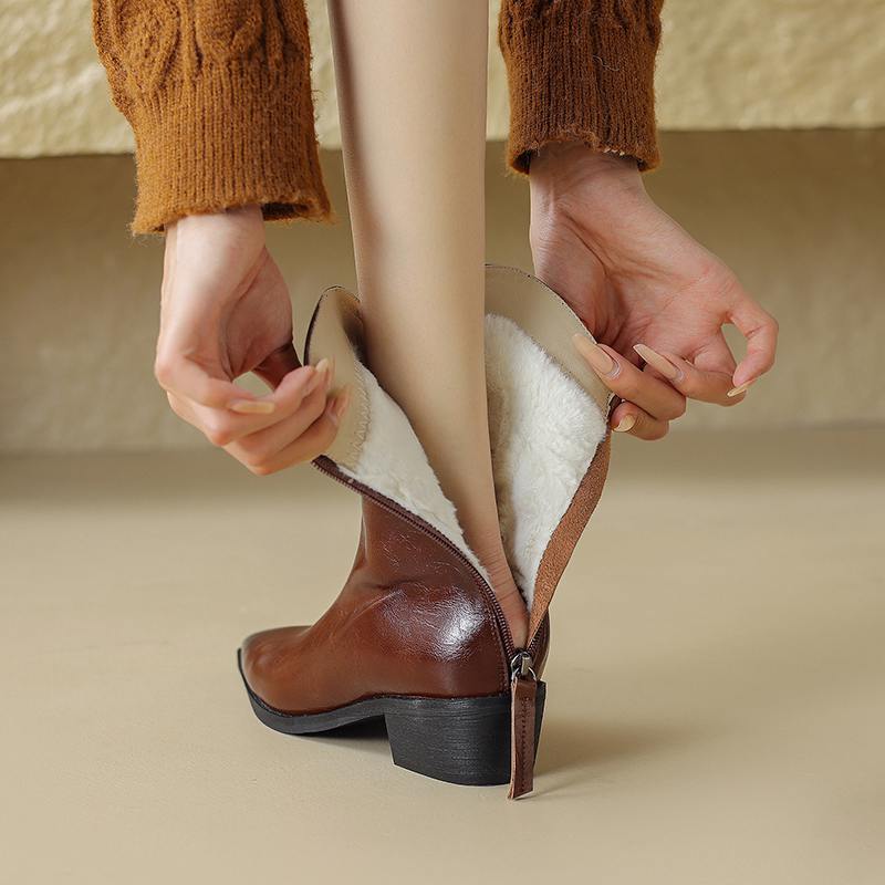 Krazing Pot Cow Split Skin Autumn Winter Shoes Wool Chunky Heels Size 43 Size 42 Pointed Toe Gradient Color Zip Fur Ankle Boots
