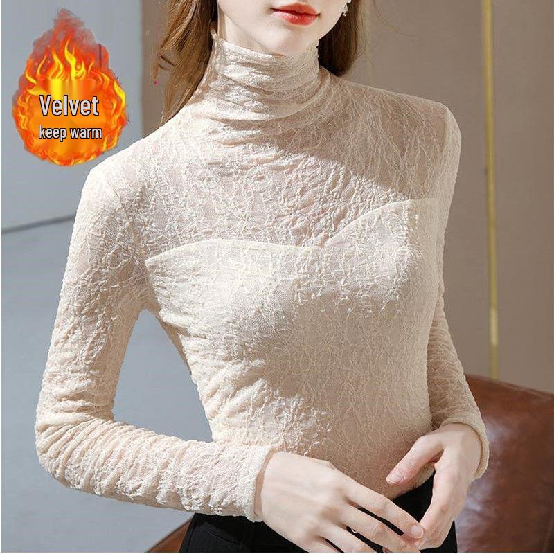 2025 Spring Women's Plus Velvet Turtleneck Innerwear Shirt - No Lace, New Casual Style
