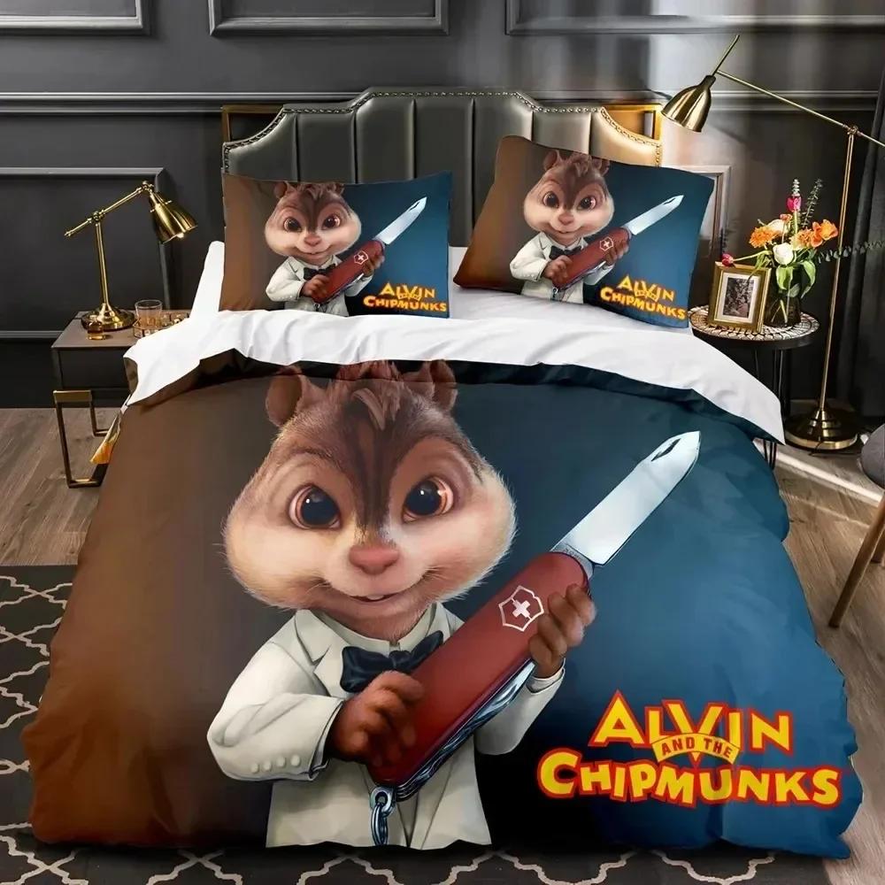 Luxuriöses Neues 3D-Druck Cartoon Chipmunks Alvin Bettwäsche-Set Bettbezug Bett-Set Bettdeckenbezug Kissenbezug King Queen Size Jungen Erwachsene