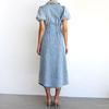 Spring/Summer Bubble Sleeve Short-Sleeve Distressed Casual Shirt Denim Long Dress