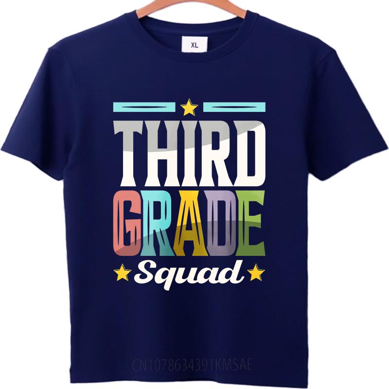 Plus Size Summer Boys tshirt Third Grade Squad With Colorful Letters And Stars Short Sleeve Soft Crew Neck Tee Shirt