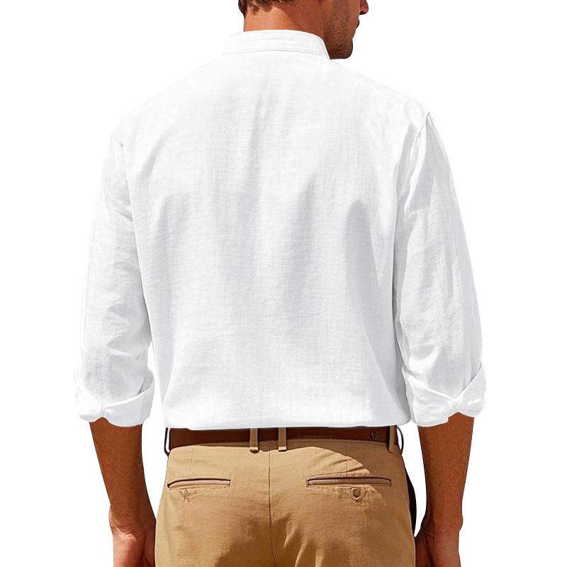 Men's  Fashion Loose Shirts  Linen Open  Breathable Solid Color Slim Fit Men Shirts