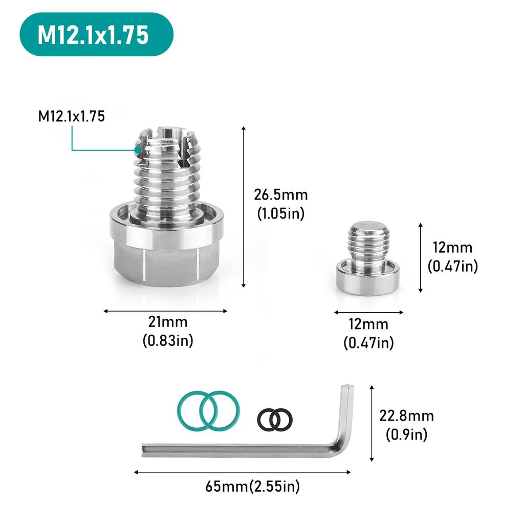 Übergröße piggyback Öl ablassschraube M12.1-1.25/1.5/1.75x 15mm Edelstahl Selbstschneidend Ölwanne Gewinde Reparatur Kit mit O-Ring