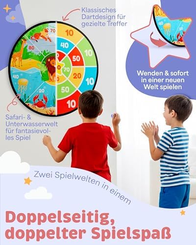 Mookrook XXL Kids Velcro Dart Board, Double-Sided 73cm Diameter, Outdoor Throwing Game with 16 Balls, Perfect Gift for Children