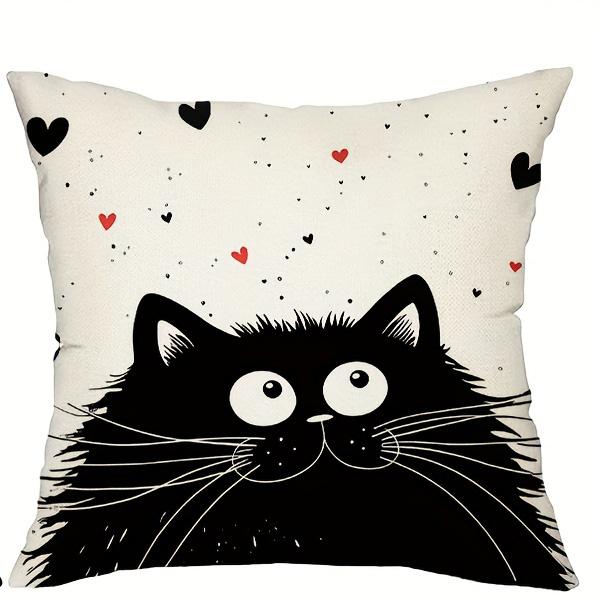 

45x45cm black and white cat pillowcase polyester cute cartoon home decoration 40x40cm 16x16in