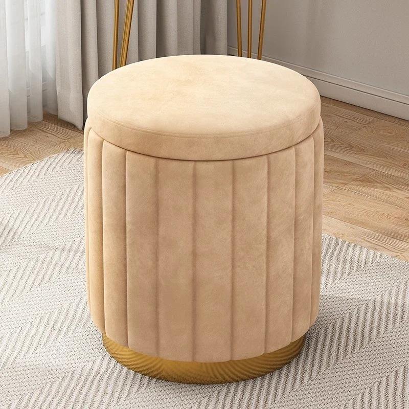 Luxury Vanity Makeup Stool Round Dressing Chair with Storage Upholstered Bench for Bedroom Modern Side Stool Furniture