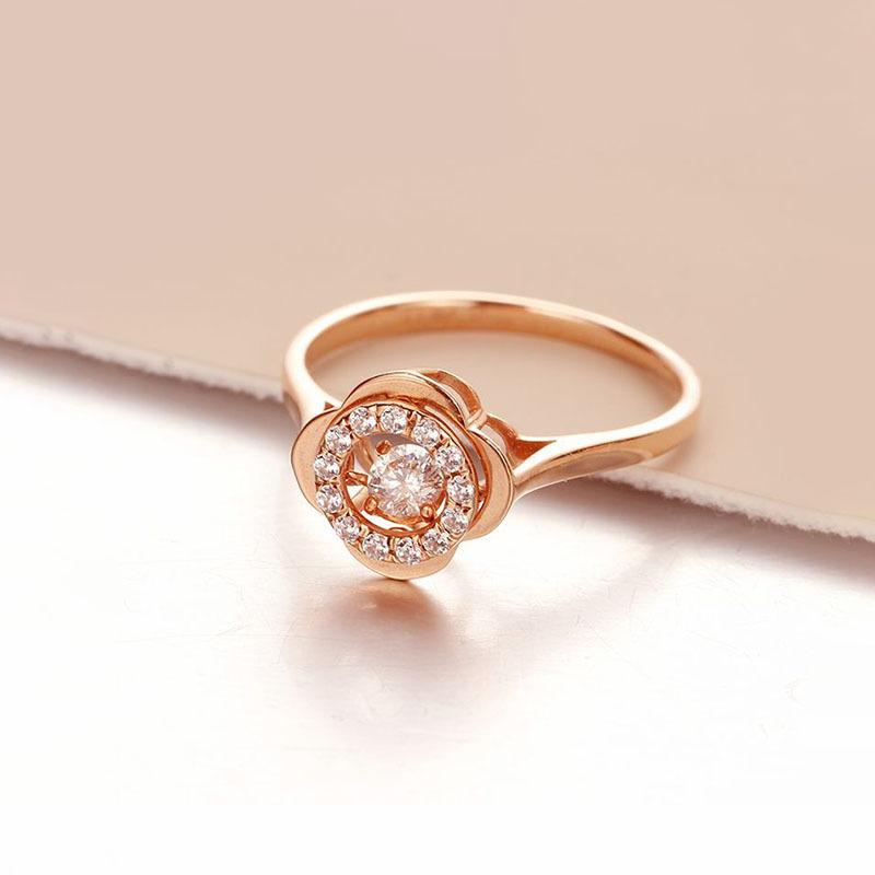 Russian Purple Gold Smart Ring Sweet Rose Gold Plated Zircon Flower Ring Premium Simple Jewelry opening adjustable